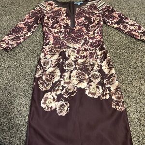 ANTONIO MELANI Brown and Cream Sheath Dress with Plunge Neckline